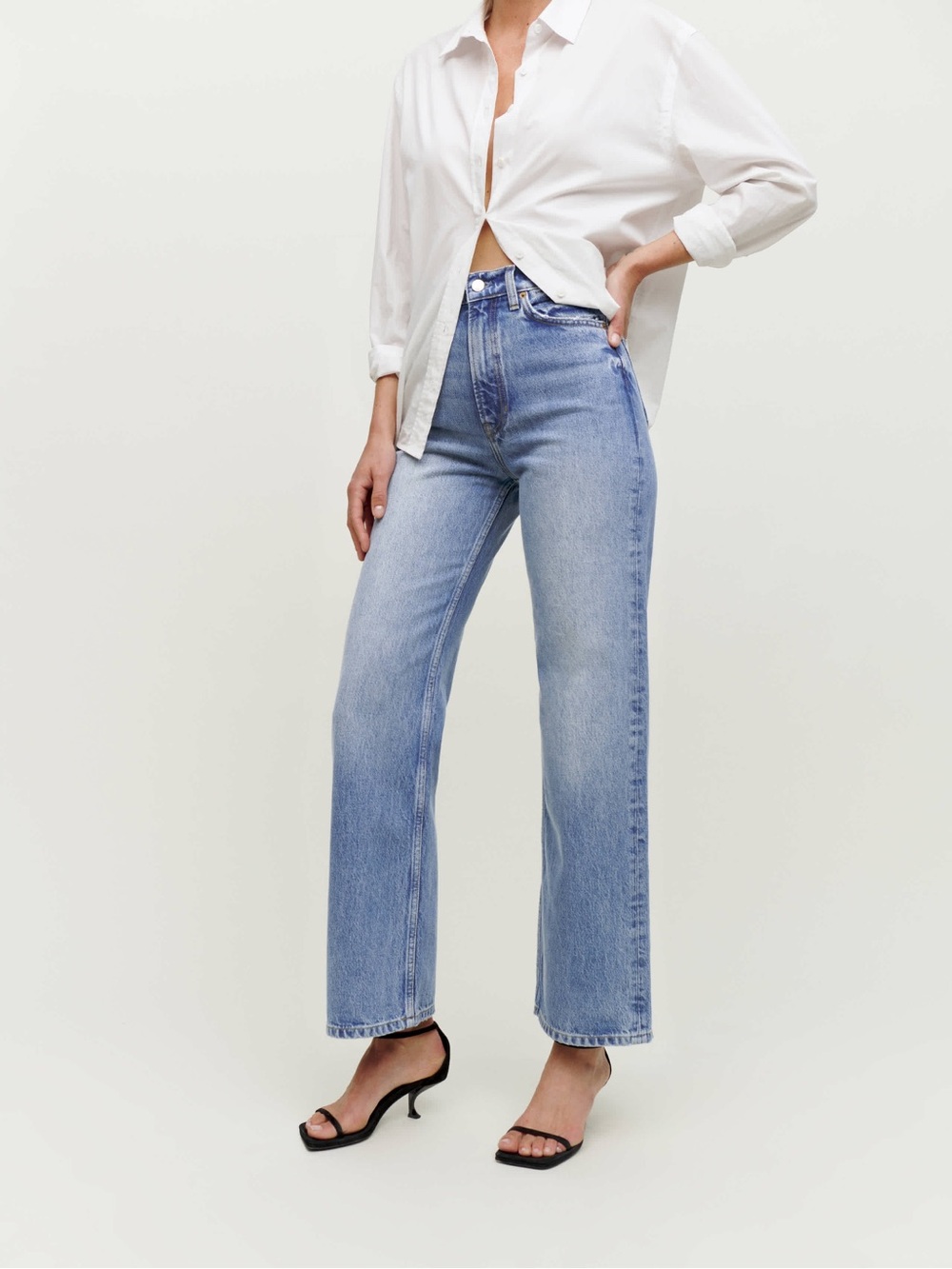 Reformation Light Blue Wilder High Rise Wide Leg Cropped Jeans - Picture 2 of 7